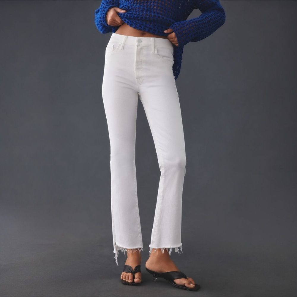 NWT MOTHER Insider Mid-Rise Crop Step Fray Jeans White Anthropologie